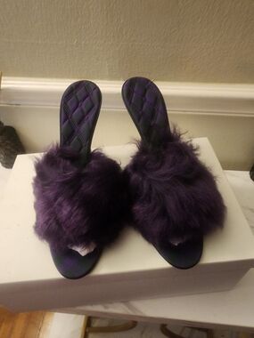 Burberry Purple Fur Slide Mules